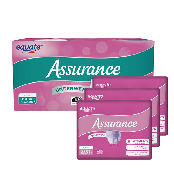 Equate Assurance Mens Underwear MAXIMUM Absorbency Large/XL, 18 Count (1  Pack)