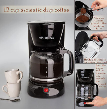 Mainstays 12 cup drip coffee maker with Removable Filter Basket and Glass  Carafe