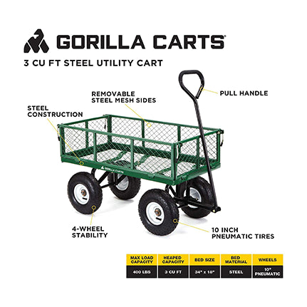 Gorilla Carts 3 Cu. Ft. 400 Lb. Steel Utility Garden Cart