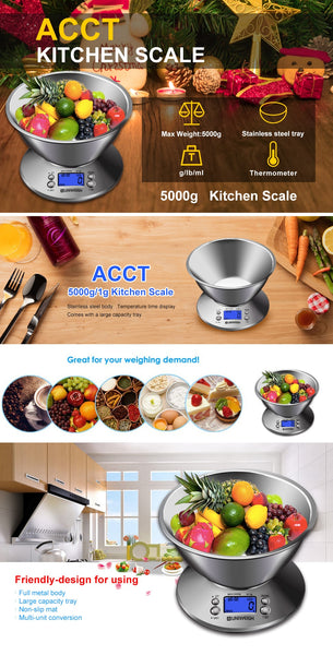 High Accuracy Digital Kitchen Food Scale 11lb/5kg with Removable
